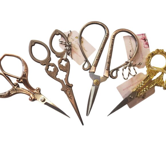 Lot 4 Fancy Needlework Scissors Embroidery Sewing Historical Reenactor Crafts D - Picture 1 of 4